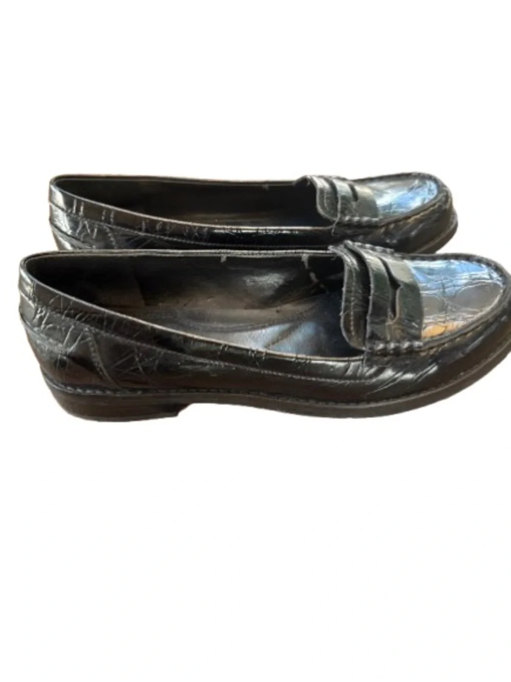 Franco Sarto LMY Black Croc Embossed Penny Loafers Women’s Size BM Classic